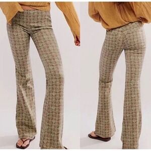 We The Free Flare Pants Womens 24 Brown Green Seashell Print Boho OB1968463